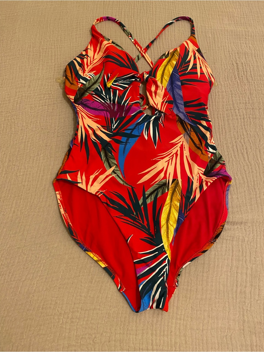 RED CARTER Red Tropical One-Piece Swimsuit. Size S
